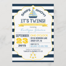 航海のいかり及びストライプベビーシャワー招待状