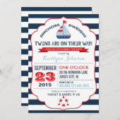 航海のいかり及びストライプベビーシャワー招待状 招待状 (正面/裏面)