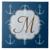 航海のいかり帆走式モノグラム表示タイル タイル (正面)