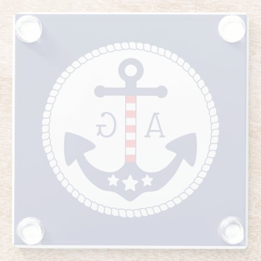 航海のいかり愛国的スター&ストライプモノグラム ガラスコースター (裏面)