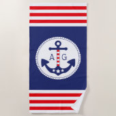 航海のいかり愛国的スター&ストライプモノグラム ビーチタオル (正面)