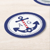 航海のいかり愛国的スター&ストライプモノグラム ラウンドペーパーコースター (アングル)