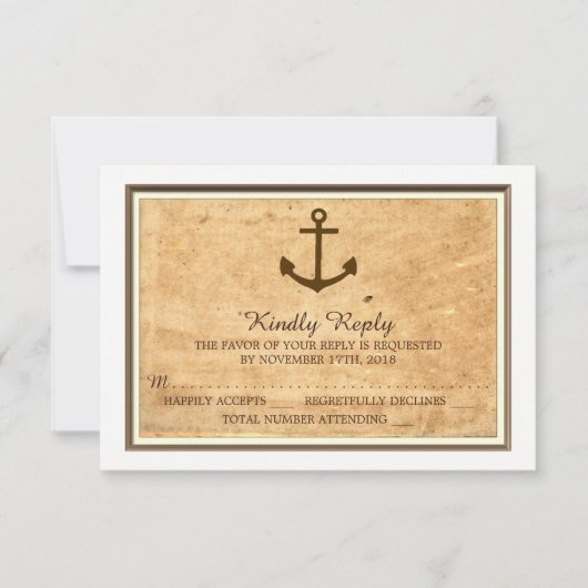 航海のいかり枠ヴィンテージ紙ウェディングRSVP 出欠カード (正面)