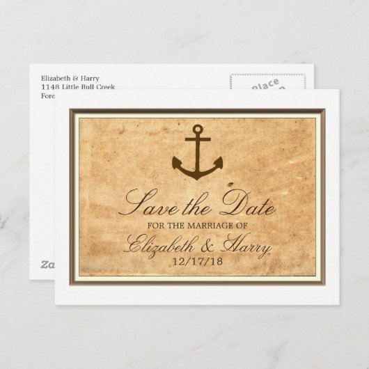 航海のいかり枠ヴィンテージ紙日付の保存 案内ポストカード (正面/裏面)