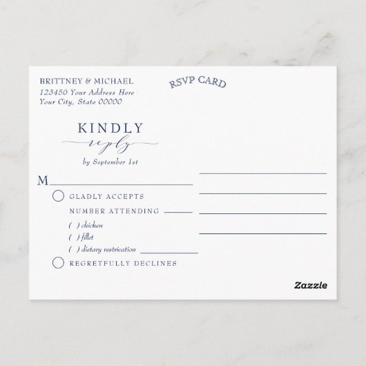 航海のいかり水色海食事の選択RSVP ポストカード (裏面)