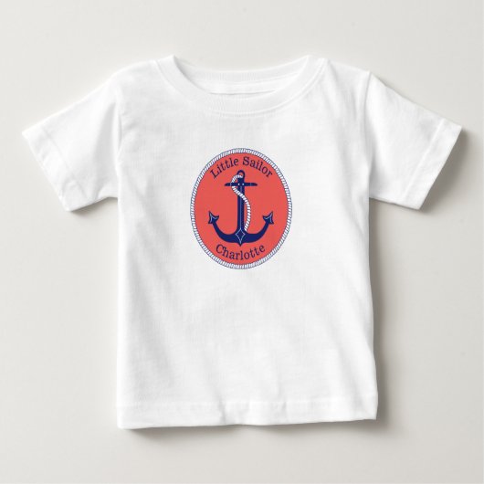 航海のいかり海軍と珊瑚礁の小さなセーラー名 ベビーTシャツ (正面)