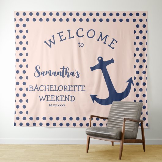 航海のいかり点々のあるバチェロレッテ背景 タペストリー (インサイチュ(横))
