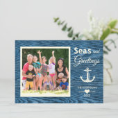 航海のいかり素朴海ブルークリスマスフォト シーズンカード (スタンド正面)