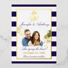 航海のいかり結婚の写真が日付を保存実在する 箔招待状ポストカード