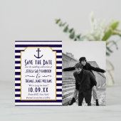 航海のいかり結婚の写真が日付を保存実在する 箔招待状 (立ち正面)