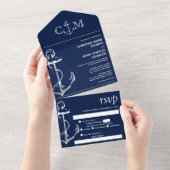 航海のいかり結婚の歌のリクエスト海軍の食事 オールインワン招待状 (貼ってはがせる)