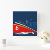 航海のいかり船海海船ロゴ時計 スクエア壁時計 (ホーム)