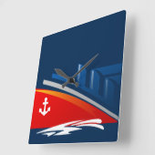 航海のいかり船海海船ロゴ時計 スクエア壁時計 (傾斜)