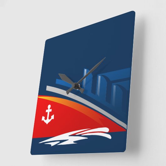 航海のいかり船海海船ロゴ時計 スクエア壁時計 (傾斜)