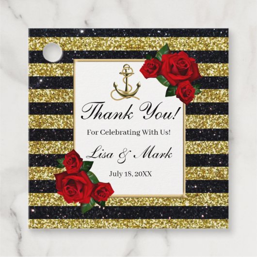 航海のいかり金ゴールドブストライプラック結婚ズ フェイバータグ (正面)