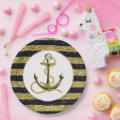 航海のいかり金ゴールドブストライプラック結婚プレート ペーパープレート (パーティー)