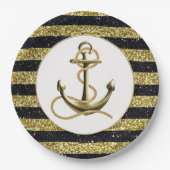 航海のいかり金ゴールドブストライプラック結婚プレート ペーパープレート (正面)