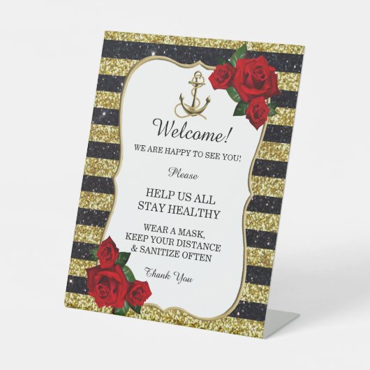 航海のいかり金ゴールドブストライプロック結婚の安全性 台座サイン (正面)