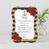 航海のいかり金ゴールドブラックストライプメイド・オブ・オーナー(花嫁付き添い人) 招待状 (スタンド正面)