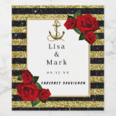 航海のいかり金ゴールドブラックストライプワインラベル ワインラベル (シングルラベル)