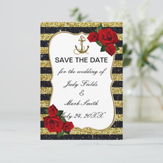 航海のいかり金ゴールド黒いストライプ日付の保存 出欠カード (スタンド正面)