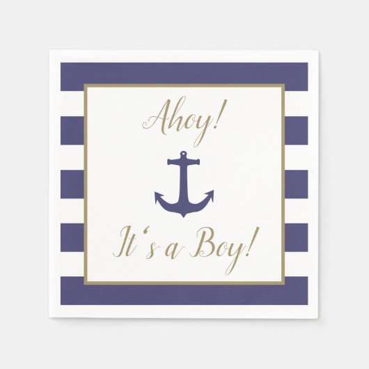 航海のいかり「アホイ！男の子だ！」 赤ちゃんシャワー スタンダードカクテルナプキン (正面)