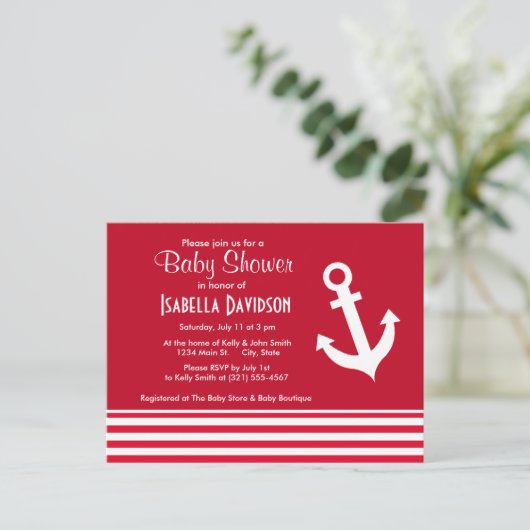 航海のいかり;カドミウストライプム赤; ストライプの インビテーションポストカード (スタンド正面)