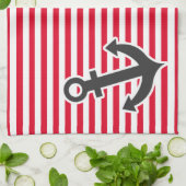 航海のいかり;カドミウストライプム赤; ストライプの キッチンタオル (折り畳み)