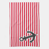 航海のいかり;カドミウストライプム赤; ストライプの キッチンタオル (縦)