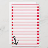 航海のいかり;カドミウストライプム赤; ストライプの 便箋 (正面/裏面)
