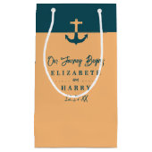 航海のいかり – コーラルブルー – ビーチ結婚式 スモールペーパーバッグ (正面)
