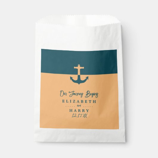 航海のいかり – コーラルブルー – ビーチ結婚式 フェイバーバッグ (正面)