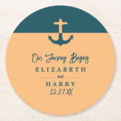 航海のいかり – コーラルブルー – ビーチ結婚式 ラウンドペーパーコースター (正面)
