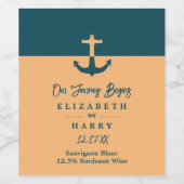 航海のいかり – コーラルブルー – ビーチ結婚式 ワインラベル (シングルラベル)