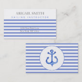 航海のいかり – ネイビーブルーストライプの名刺 名刺 (正面/裏面)