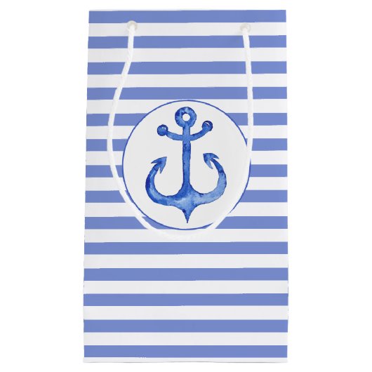 航海のいかり – ネイビーブルーストライプの抱き枕 スモールペーパーバッグ (正面)