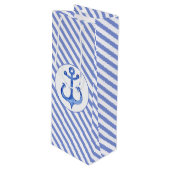 航海のいかり – ネイビーブルーストライプの抱き枕 ワインギフトバッグ (正面アングル)