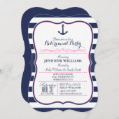 航海のいかり、ネイビー&ピンク退職金パーティー 招待状 (正面/裏面)