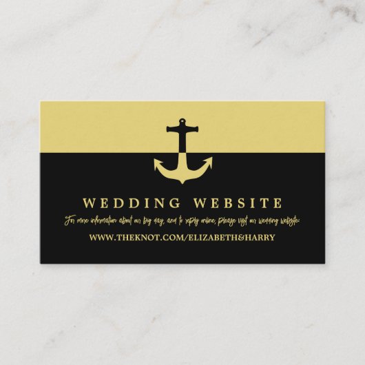航海のいかり、ブラック金ゴールド、ビーチ結婚式Webサイト エンクロージャーカード (正面)