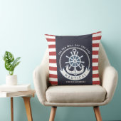 航海のいかり、ホイール、ネイビーブルー、レッドストライプ クッション (椅子)