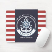 航海のいかり、ホイール、ネイビーブルー、レッドストライプ マウスパッド (マウス)