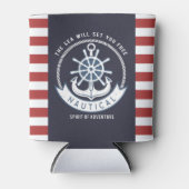 航海のいかり、ホイール、ネイビーブルー、レッドストライプ 缶クーラー (正面)