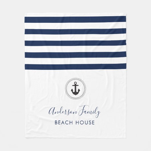 航海のいかり&ロープファミリービーチハウス フリースブランケット (正面)