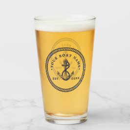 航海のいかり&ロープボート名ネイビーブルー&ホワイト タンブラーグラス