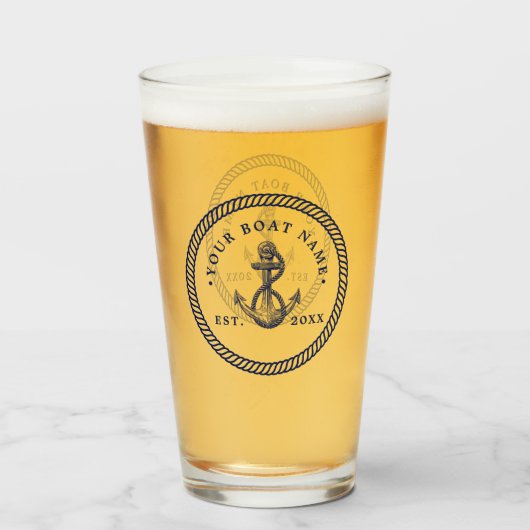 航海のいかり&ロープボート名ネイビーブルー&ホワイト タンブラーグラス (ドリンク裏面)
