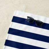 航海のいかり&ロープボート名ネイビーブルー&ホワイト ビーチタオル (インサイチュ)