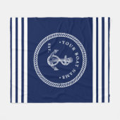 航海のいかり&ロープボート名ネイビーブルー&ホワイト フリースブランケット (正面(横))