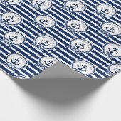 航海のいかり&ロープボート名ネイビーブルー&ホワイト ラッピングペーパー (角)