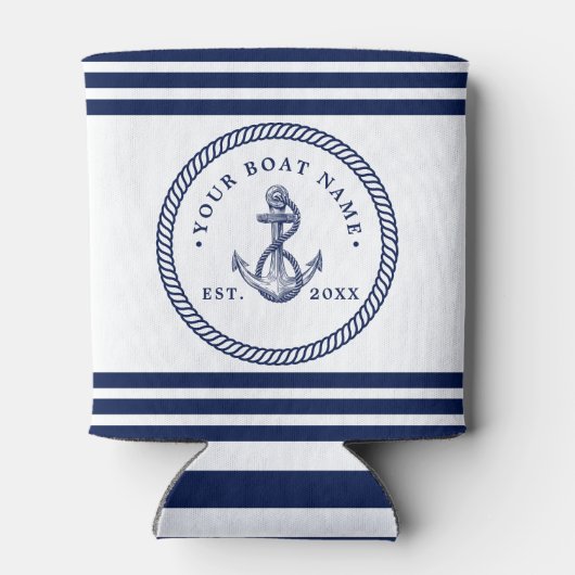 航海のいかり&ロープボート名ネイビーブルー&ホワイト 缶クーラー (裏面)