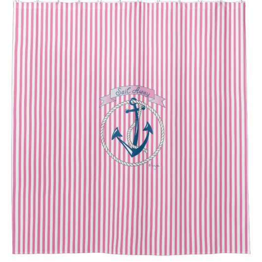 航海のいかり，ロープ，帆走ストライプ,,モダン シャワーカーテン (正面)